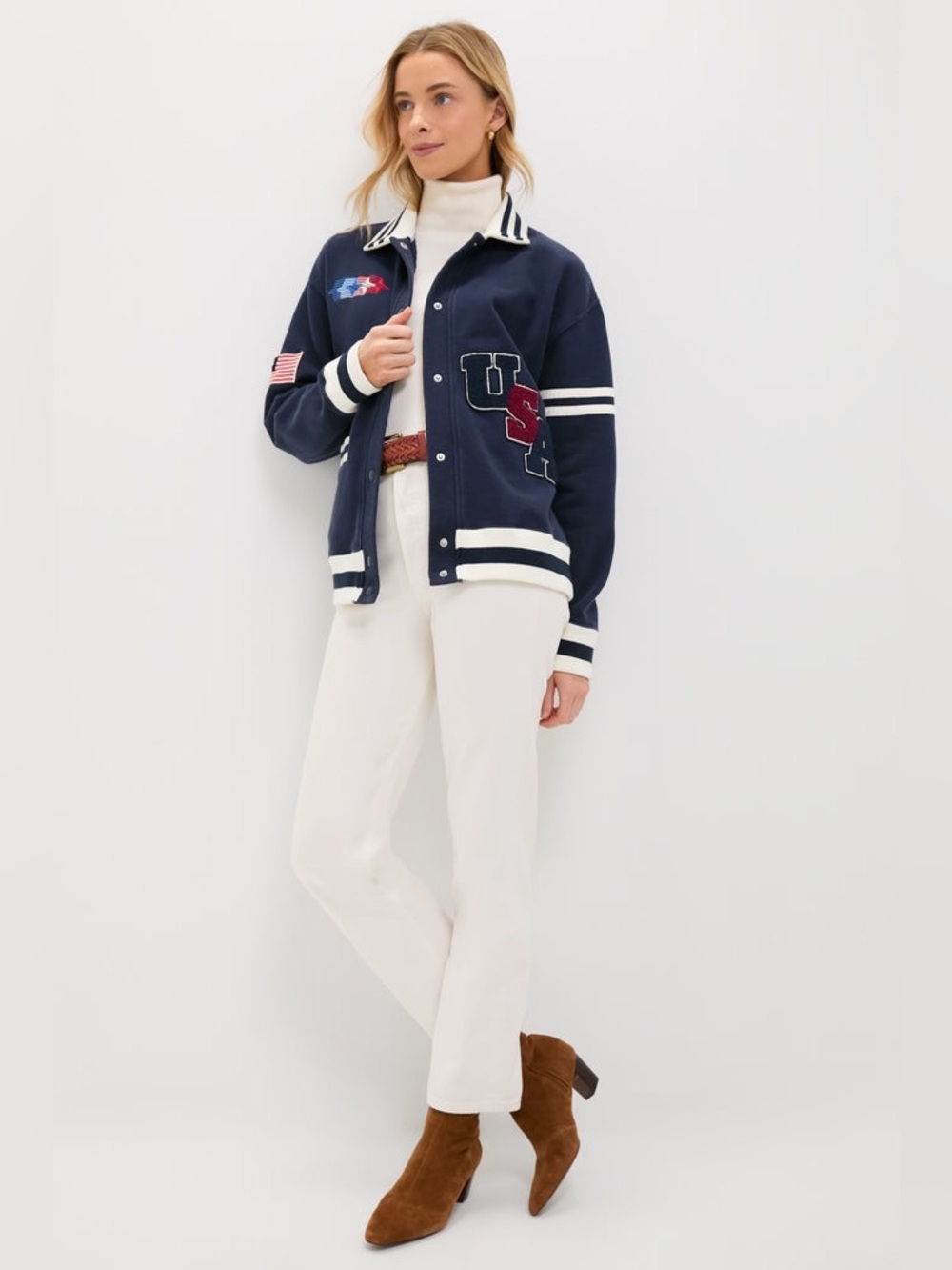 Tuckernuck Navy Albright Fleece Varsity Jacket Size Large NWT - Picture 2 of 15